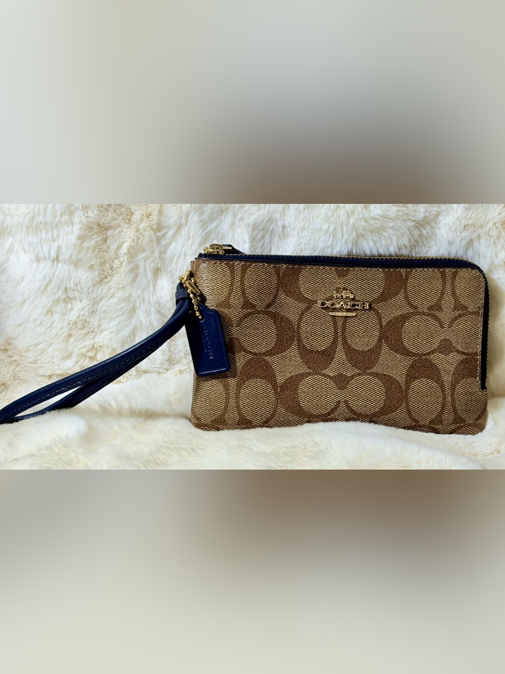 Coach Brown Double Corner Signature Wristlet